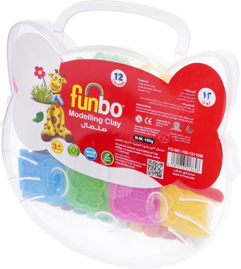 Funbo 12 Colors Modelling Clay Set with 2D Molds and Craft Tools, 150 g- Pack Of 05 - Image 1